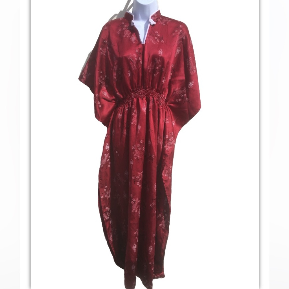 Womens Vintage Unbranded Red Floral Kimono Nightgown Nightdress L/XL